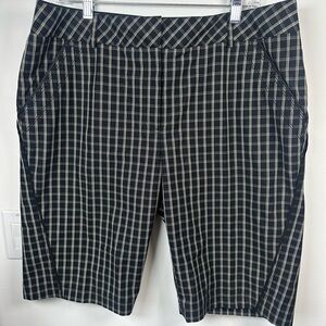 Cutter & Buck Annika Black White and Yellow Plaid Bermuda Shorts Golf size 14